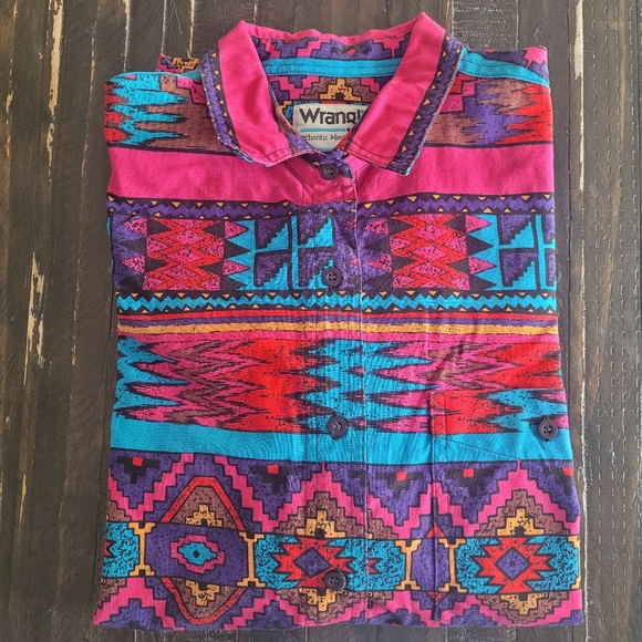 Vintage Wrangler Aztec Button Up Shirt Womens Size Medium - Picture 1 of 8